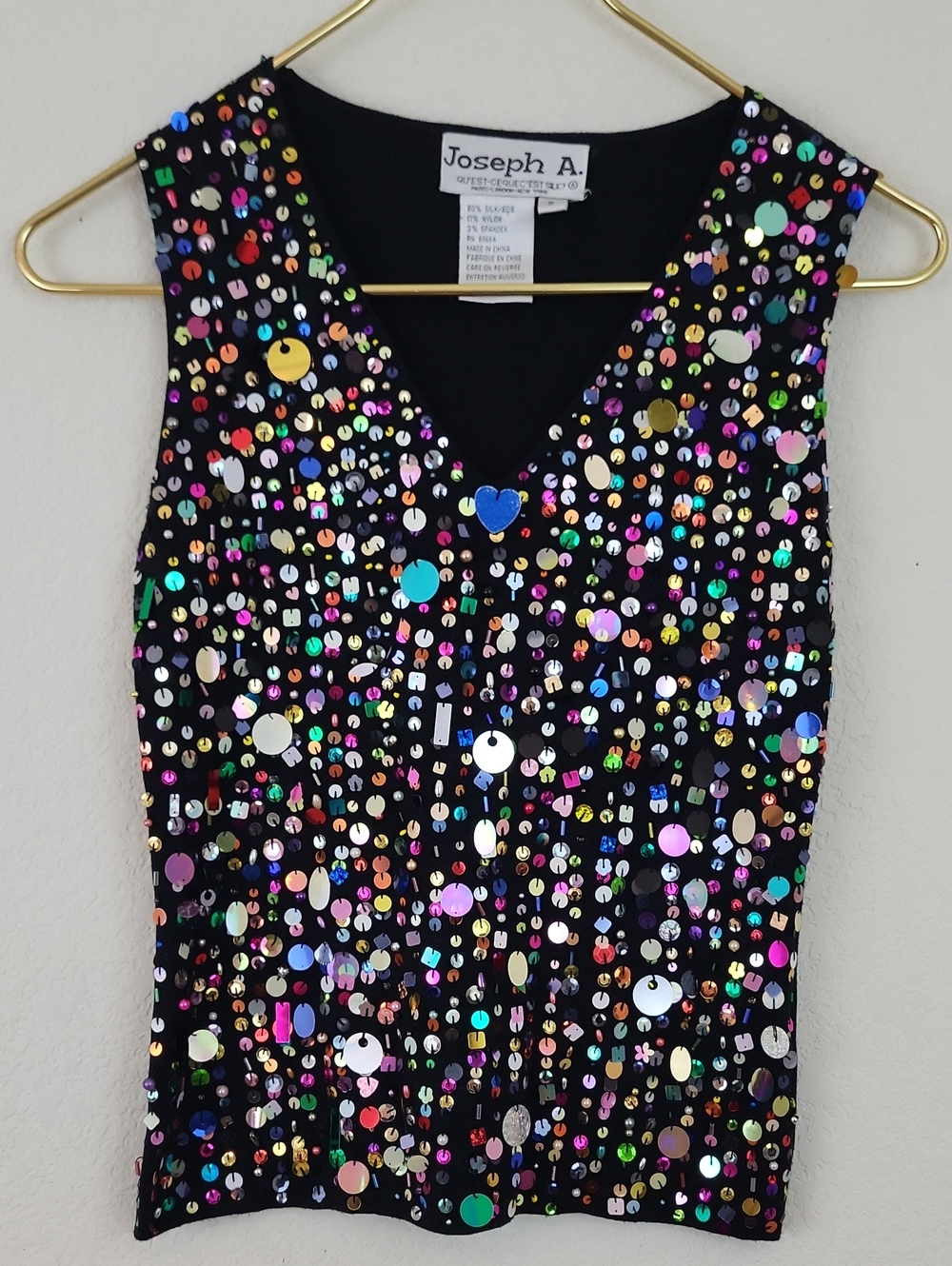 Joseph A. Stretch Colorful Sequin Silk Blend Top Size Small